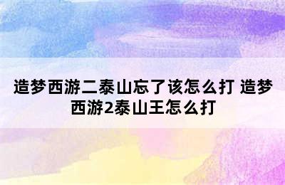 造梦西游二泰山忘了该怎么打 造梦西游2泰山王怎么打